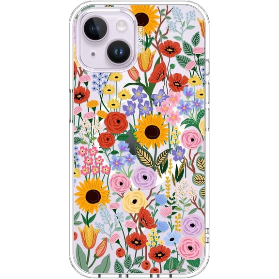 Case for iPhone 14 / iPhone 13, [Compatible with Magsafe] [Buffertech 6.6ft Military-Grade Drop Protection] [Anti Peel Off Tech] Clear Phone Case Design - Blossom & Bloom