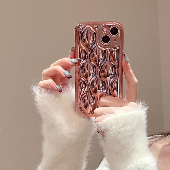 Case for iPhone 15,3D Water Ripple Pattern Chrome Plating Electroplate Non-Yellowing Glossy Case,Soft TPU Full Protection Case for iPhone 15 Phone Case 6.1 Inch,Pink