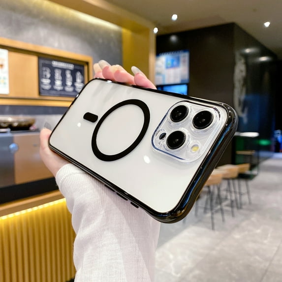 Case for iPhone 15 6.1-Inch, Soft TPU Transparent Slim Protective Rubber Frame Phone Cover with Shock-Absorption, Support Wireless Charging for Men or Women, Black