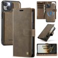 thumbnail image 1 of Case for iPhone 15 6.1" RFID Blocking Protective Purse Case with Magsafe 3-card Slots Kickstand 2 in 1 Detachabl Flip Shockproof Protective Cover,Brown,For iPhone 15, 1 of 7