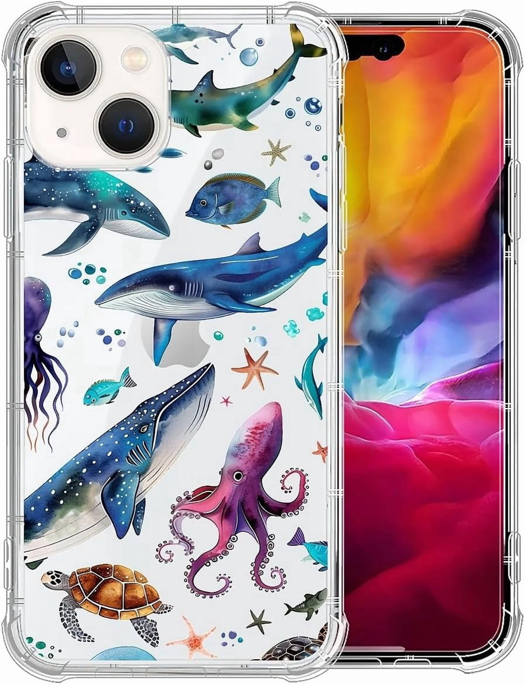 Case for iPhone 15 Case, Clear with Turtle Octopu Starfish Whale Shell ...