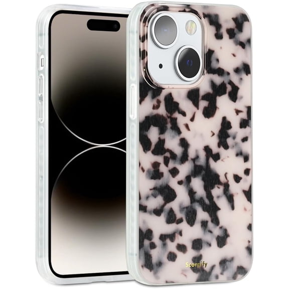 Case for iPhone 15 Case [Compatible with MagSafe] with Pink Tortoise Shell Design, Cute Brown Phone Cover for Women Girls, Slim Shockproof Bumper with Stylish Pattern
