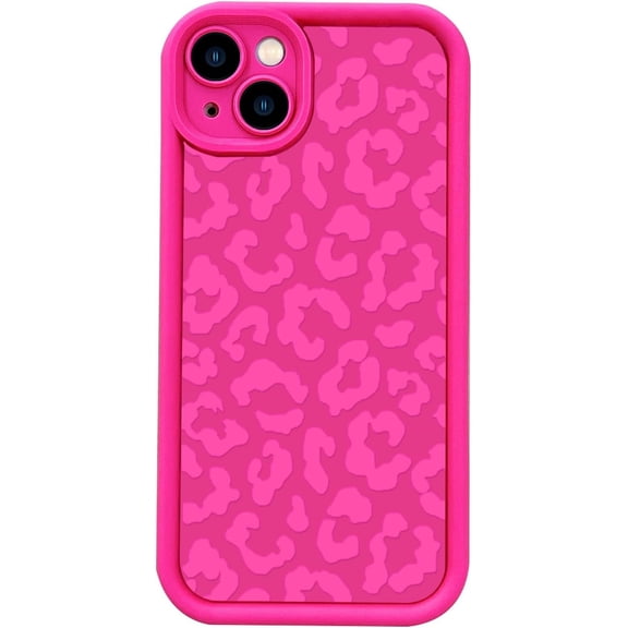 Case for iPhone 15 Case, Cute Art Cheetah Painted for Women Girls, Full Camera Protective Strengthen Shockproof Compatible with Phone Case (Hot Pink, iPhone 15)