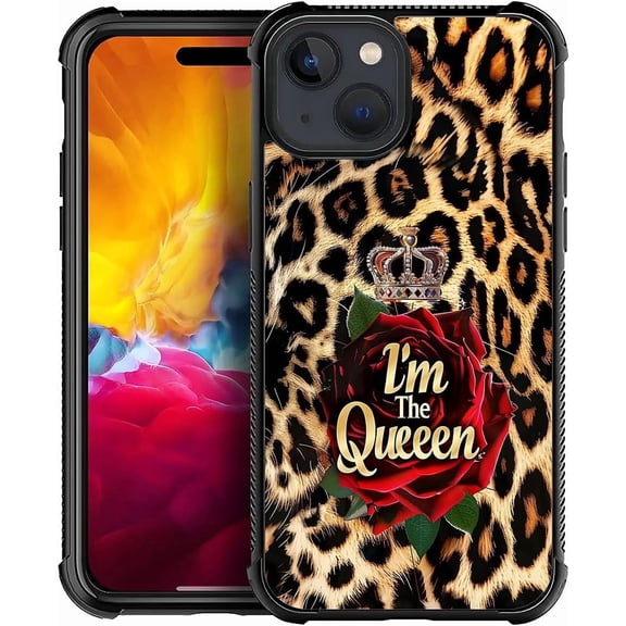 Case for iPhone 15 Case, Leopard I Am The Queen Mother Day Pattern Graphic Design Girl Boy Soft Silicone Hard Acrylic Shock Protection Case for iPhone 15