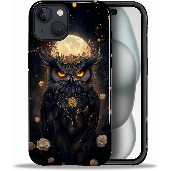 Case for iPhone 15, Celestial Owl Unique Forest Moon Nature Design Hybrid Dual Protection Soft TPU Hard PC Shockproof Anti-Scratch Cover Men Women Stylish Protective Phone Case