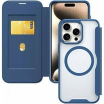 Case for iPhone 15,Clear Back Design Heavy Duty Drop Protection Anti Theft Flip Leather Wallet Card Holder Shockproof with Wireless Charge Phone Case for iPhone 15,6.1 Inch 2023 (Blue)