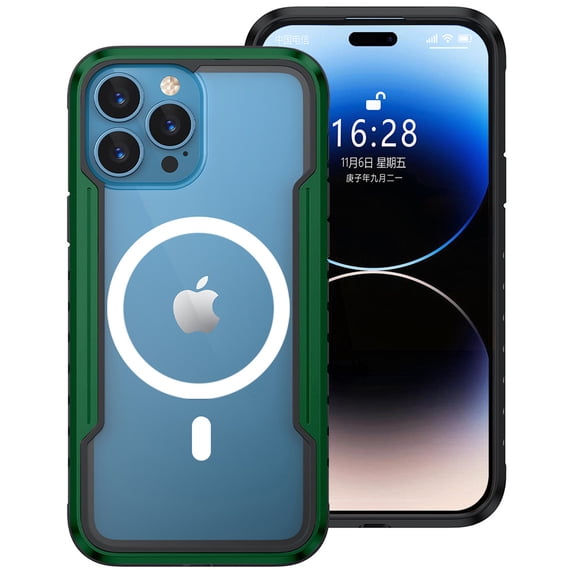 Case for iPhone 15, Clear Magnetic Phone Case Compatible with MagSafe, Anti-Scratch Shockproof Transparent Protective Cover Support Wireless Charging for iPhone 15, Green