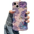 thumbnail image 1 of Case for iPhone 15, Colorful Retro Oil Painting Printed Flower Laser Glossy Pattern Cute Curly Waves Border Exquisite Phone Cover Stylish Durable TPU Protective Case for Girls Women - Purple, 1 of 18