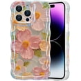 Case for iPhone 15, Colorful Retro Oil Painting Printed Flower Laser Glossy Pattern Cute Curly