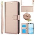 thumbnail image 1 of Case for iPhone 15 Crossbody Wallet with Lanyard & Wrist Strap, Card Slot Holder Flip Stand Purse Case, Full Body Protection Magnetic Clasp PU Leather Cover for iPhone 15, Rosegold, 1 of 8