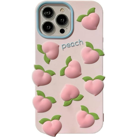 Case for iPhone 15,Cute 3D Kawaii Phone Cases Funny Peach Pink Cartoon Cover with Keychain Soft Silicone Gel Drop Protection Case Women Girls for iPhone 15