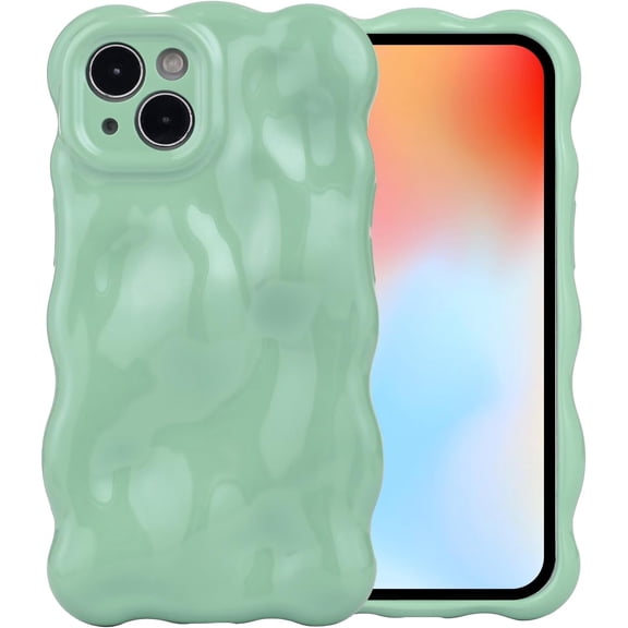 Case for iPhone 15,Cute 3D Meteorite Bubble Water Ripple Pattern Phone Case Curly Wavy Frame Case for Women Girls Soft TPU Shockproof Case Cover,Green