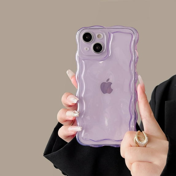 Case for iPhone 15,Cute 3D Transparent Meteorite Bubble Water Ripple Pattern Curly Wavy Frame Case,Soft TPU Shockproof Case for iPhone 15 Phone Case 6.1 Inch,Clear Purple