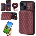 thumbnail image 1 of Case for iPhone 15, Detachable Crossbody Strap Wallet Case with Card Slots, Stand Ring Flip PU Leather Protective Cover Lanyard for Women for iPhone 15, Winered, 1 of 10