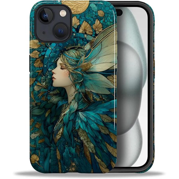 Case for iPhone 15, Fairy Queen Stained Glass Design Hybrid Dual Protection Soft TPU Hard PC Shockproof Anti-Scratch Cover Men Women Stylish Protective Phone Case
