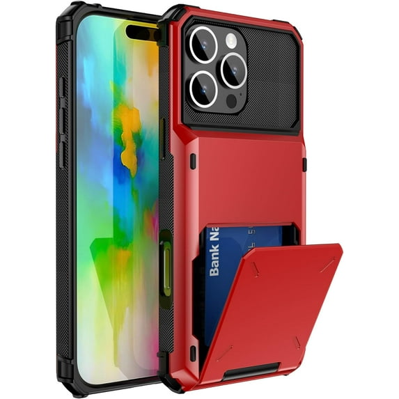 Case for iPhone 15,Flip Cover Hidden Card Slot Wallet Case,Card Holder Dual-Layer Design Heavy Duty Protection TPU+PC Shockproof Phone Case for iPhone 15,6.1 inch(Red)