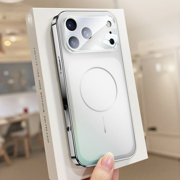 Hard PC Case for iPhone 15, Transforms Phone into iPhone 17 Pro Max Style, Compatible with MagSafe, Glossy Slim Anti-Scratch Anti-Fingerprint Protective Cover with Lens Protector, Silver