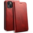 thumbnail image 1 of Case for iPhone 15, Luxury PU Leather Wallet Folio Phone Case with Kickstand Card Holder Magnetic Flip Shockproof Protective Cover for iPhone 15 (6.1 inch), Red, 1 of 16