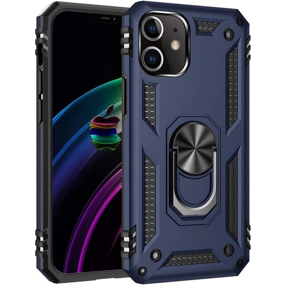 Case for iPhone 15,Military Car Holder [Built-in Kickstand] Metal Ring Dual-Layer Heavy Duty TPU+PC Shockproof Protection Phone Case for iPhone 15,6.1 Inch 2023 (Blue)