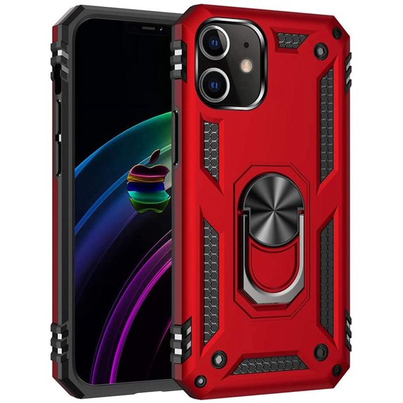 Case for iPhone 15,Military Car Holder [Built-in Kickstand] Metal Ring Dual-Layer Heavy Duty TPU+PC Shockproof Protection Phone Case for iPhone 15,6.1 Inch 2023 (Red)