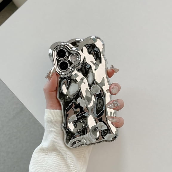 Case for iPhone 15,Plating Bubble Design Curly Wave Frame Cute Lovely Girly Woman Wave Shape Shockproof Soft Silicone Protection Phone Case for iPhone 15,6.1 inch (Silver)