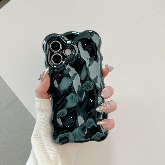 Case for iPhone 15,Plating Bubble Design Curly Wave Frame Cute Lovely Girly Woman Wave Shape Shockproof Soft Silicone Protection Phone Case for iPhone 15,6.1 inch (Green)