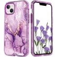 thumbnail image 1 of Case for iPhone 15,Plating Marble Military Grade Rugged Heavy Duty Full Body 3 in 1 TPU+PC Portection Shockproof Protective Phone Case for iPhone 15,6.1 inch 2023 (Marble Purple), 1 of 9