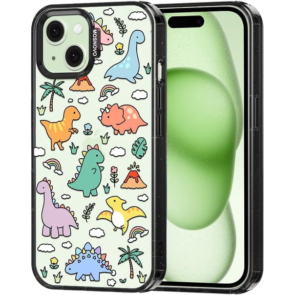 Case for iPhone 15 Plus, [10ft 4X Military-Grade Drop Protection] Durable & Shockproof Phone Case Cover Design for iPhone 15 Plus / 14 Plus - Dinosaur Land - Clear Black
