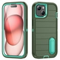 thumbnail image 1 of Case for iPhone 15 Plus/14 Plus, Heavy Duty Durable Military Grade Shockproof Protective Non-slip Kickstand Soft Silicone Hard PC 2 In 1 Hybrid Cover Case for iPhone 15 Plus/14 Plus, Armygreen+Cyan, 1 of 9