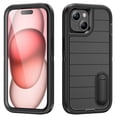 thumbnail image 1 of Case for iPhone 15 Plus/14 Plus, Heavy Duty Durable Military Grade Shockproof Protective Non-slip Kickstand Soft Silicone Hard PC 2 In 1 Hybrid Cover Case for iPhone 15 Plus/14 Plus, Black+Black, 1 of 9