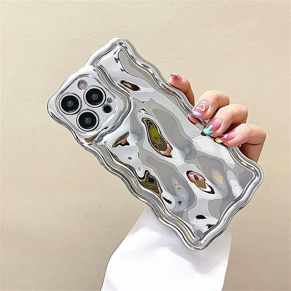 Case For iPhone 15 Plus,3D Electroplate Meteorite Bubble Glitter Curly Wave Frame Lovely Girly Woman Wave Shape Shockproof Soft Protection Phone Case For iPhone 15 Plus,6.7 inch 2023 (Silver)