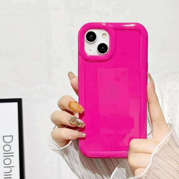 Case for iPhone 15 Plus,3D Meteorite Bubble Pattern Electroplate Plating Glossy Curly Wavy Frame Case,Shockproof Soft TPU Protection,for iPhone 15 Plus Case 6.7 Inch/Hot Pink