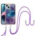 thumbnail image 1 of Case for iPhone 15 Plus, Adjustable Detachable Crossbody Strap Neck Strap Silicone Bumper Marble Painted TPU Ultra Thin Shockproof Protective Phone Case Cover for iPhone 15 Plus, Purple, 1 of 7
