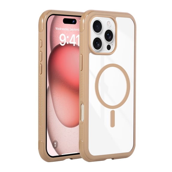 Case for iPhone 15 Plus, Clear Back Slim Protective Cover with TPU + PC Hybrid Frame, Compatible with MagSafe, Lightweight Shockproof Case, Anti-Fingerprint & Scratch-Resistant, Brown