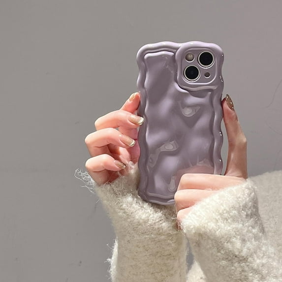 Case for iPhone 15 Plus,Cute 3D Solid Color Meteorite Bubble Water Ripple Curly Wavy Frame Case,Soft TPU Shockproof Case for iPhone 15 Plus Phone Case 6.7 Inch,Cream Purple