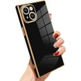 thumbnail image 1 of Case for iPhone 15 Plus Cute Plating Gold Case for Women Girls Soft TPU Shockproof Raised Full Camera Protection Electroplate Bumper Cover for iPhone 15 Plus 6.7"-Black, 1 of 8