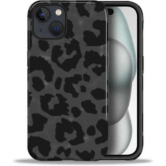 Case for iPhone 15 Plus, Durable Drop Protection Shockproof Silicone and Hard PC 2 in 1 Hybrid Protective Cover with Stylish Pattern Design Personality Black Leopard