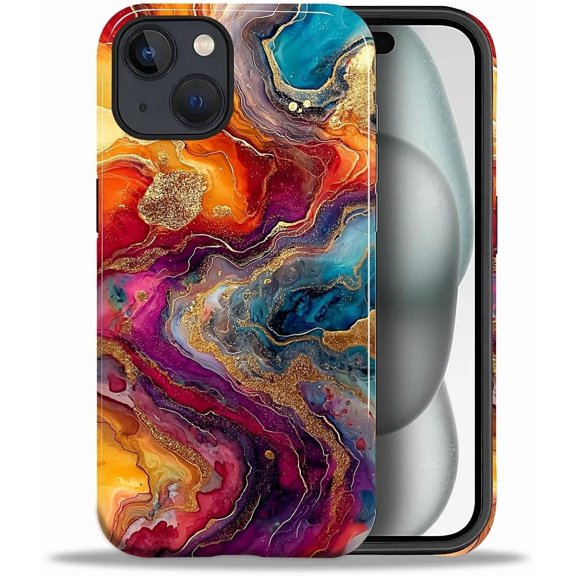 Case for iPhone 15 Plus, Fire Agate Precious Stone Gold Design Hybrid Dual Protection Soft TPU + Hard PC, Shockproof & Anti-Scratch Cover Men Women Stylish Protective Phone Case
