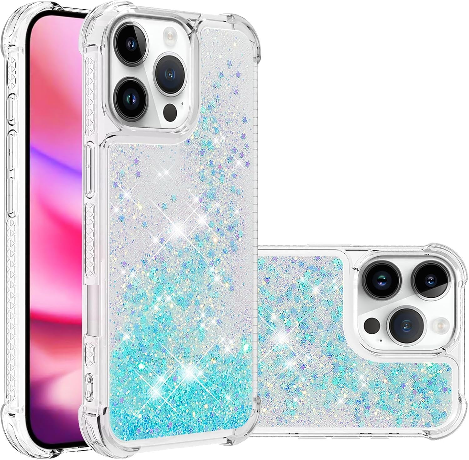Case for iPhone 15 Plus,Flowing Bling Liquid Hearts Sparkle Moving ...