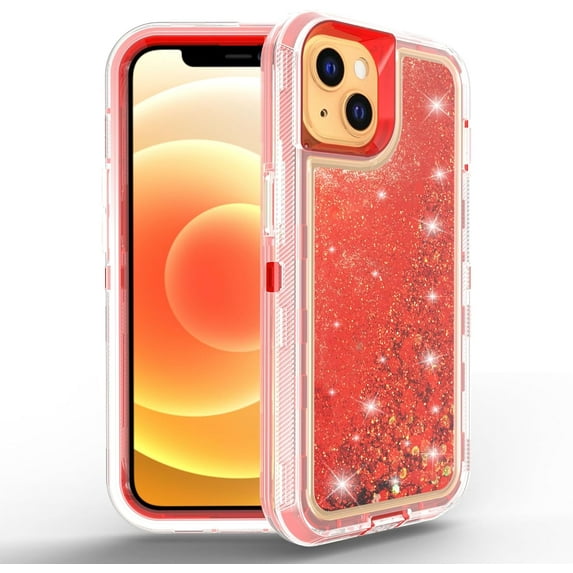 Case for iPhone 15 Plus,Military Grade 3 in 1 Hybrid Glitter Liquid Quicksand Moving Stars Sparkle Flowing Shockproof Protective Phone Case for iPhone 15 Plus,6.7 inch(Red)