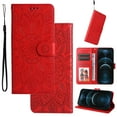 thumbnail image 1 of Case for iPhone 15 Plus,Premium PU Leather Magnetic Flip Wallet Case with Card Holder Cash Slot Lanyard Strap Kickstand Embossed Mandala Flower Pattern Cover For iPhone 15 Plus, Red, 1 of 14