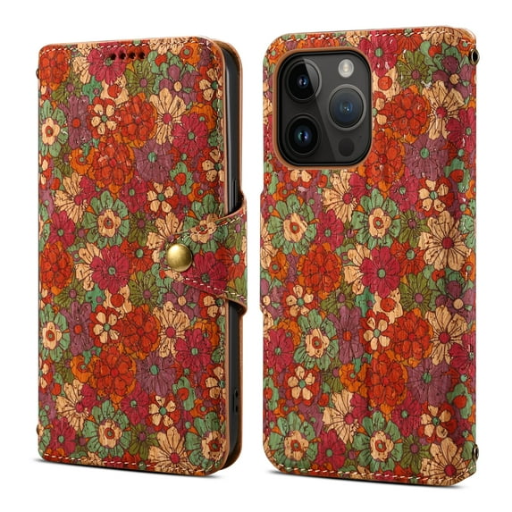 Case for iPhone 15 Plus, Premium PU Leather Wallet Case with Card Slots Lanyard Shoulder Strap Kickstand Retro Rustic Style Flower Pattern Purse Shockproof Cover for iPhone 15 Plus, Red