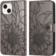 thumbnail image 1 of Case for iPhone 15 Plus Wallet Case Kickstand Magnetic Closure with Card Holder Sunflower Pattern Leather Flip Folio Durable Shockproof Cover for iPhone 15 Plus Gray Sunflower, 1 of 17