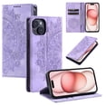 thumbnail image 1 of Case for iPhone 15 Plus Wallet Case for Women Girls with Card Holder, Embossed Flower Pattern Magnetic Flip PU Leather Purse Protective Phone Cover for iPhone 15 Plus, Purple, 1 of 11
