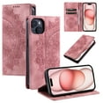 thumbnail image 1 of Case for iPhone 15 Plus Wallet Case for Women Girls with Card Holder, Embossed Flower Pattern Magnetic Flip PU Leather Purse Protective Phone Cover for iPhone 15 Plus, Pink, 1 of 11