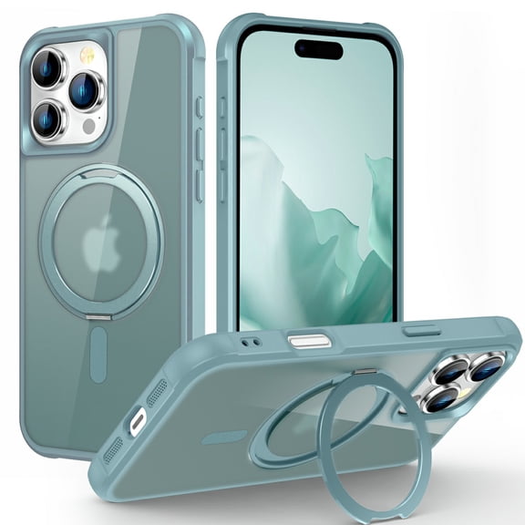 Case for iPhone 15 Pro, 360 Degree Rotating Ring Bracket, Support Magnetic Car Mount, Drop Protective Back Case, Anti-Scratch Translucent Ultra Slim Phone Cover for iPhone 15 Pro, Blue