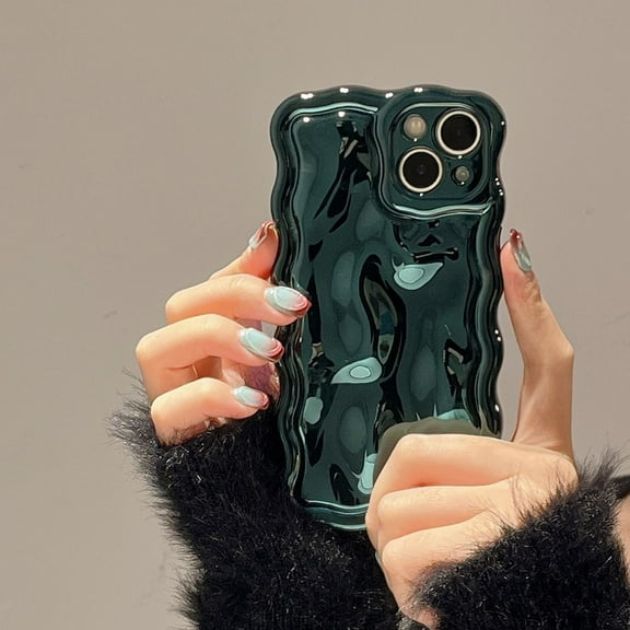 Case for iPhone 15 Pro,3D Meteorite Bubble Pattern Electroplate Plating Glitter Curly Wavy Frame Glossy Case,Soft TPU Shockproof Case for iPhone 15 Pro Phone Case 6.1 Inch,Dark Green