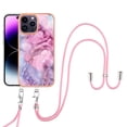 thumbnail image 1 of Case for iPhone 15 Pro, Adjustable Detachable Crossbody Strap Neck Strap Silicone Bumper Marble Painted TPU Ultra Thin Shockproof Protective Phone Case Cover for iPhone 15 Pro, Pink, 1 of 7