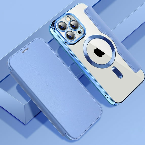 Case for iPhone 15 Pro Case Wallet Compatible with Magsafe, Shockproof Full Protective Flip Folio Wallet Case with RFID Blocking Card Slots PU Leather Cover with Lens Protector - Blue