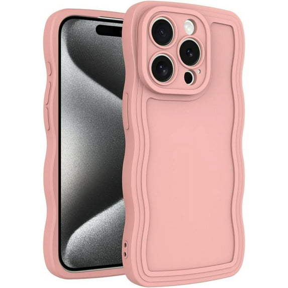 Case for iPhone 15 Pro Case,Wave Curly Frame Design,Soft Flexible TPU,Cute Wavy Solid Color Aesthetic Flashion Phone Case Shockproof Protective Case Cover 6.1" - Pink